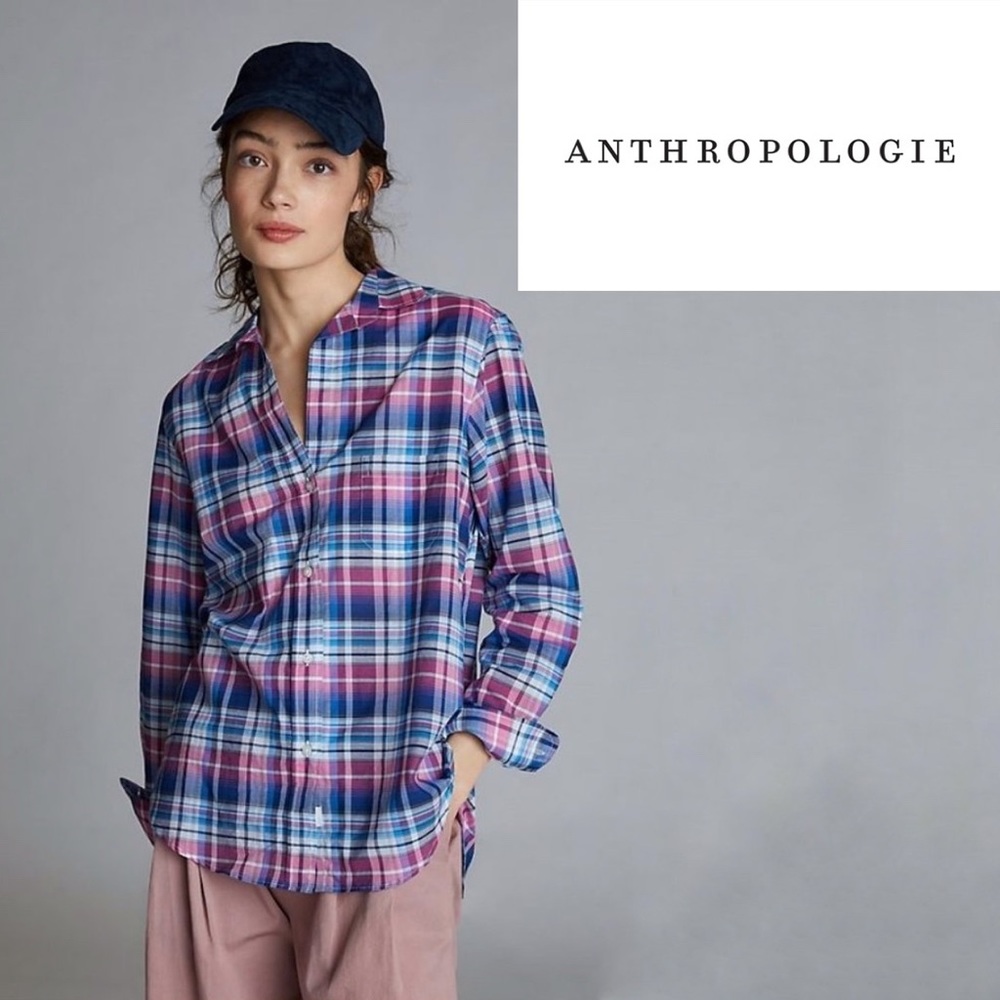 NWT Anthropologie Grayson The Hero Blue Motif Button Down Plaid Shirt